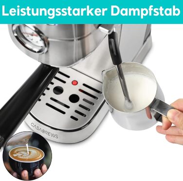 Еспресо-кавоварка з портовим фільтром 20 бар, еспресо-кавоварка з нержавіючої сталі з професійною капучинатором, маленька еспресо-