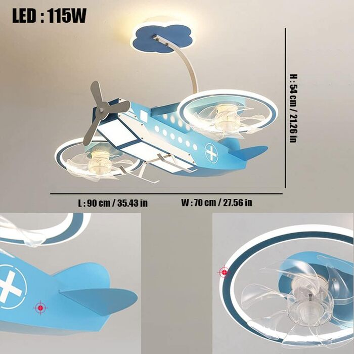 Стельовий світлодіодний світильник PAZWAHF 115 Вт, стельовий вентилятор зі світлодіодним підсвічуванням, регульованою швидкістю ві