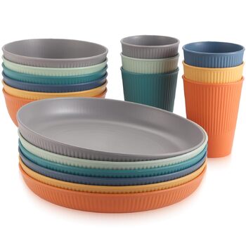 Набір посуду Anbte на 18 предметів, небиткий пластиковий посуд для 6 осіб. Ідеальний для кемпінгу, пікніків та саду. Легкий, багаторазовий посуд у 6 кольорах.
