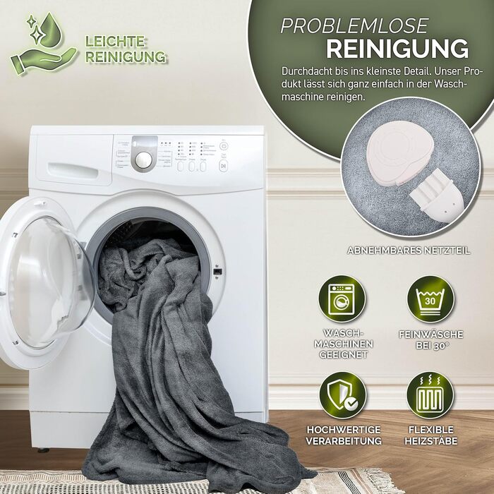 Плюшева ковдра з підігрівом 200 x 180 см Електрична ковдра з підігрівом та автоматичним вимиканням Затишна ковдра Функція таймера 9 температурних налаштувань Можна прати до 40C Цифровий дисплей 200 x 180 см Світло-сірий