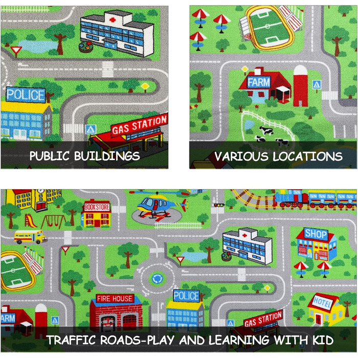 Дитячі килимки ігровий килимок для дітей місто 160х100см нековзний дитячий килимок ігровий килимок машинного прання з коротким вор