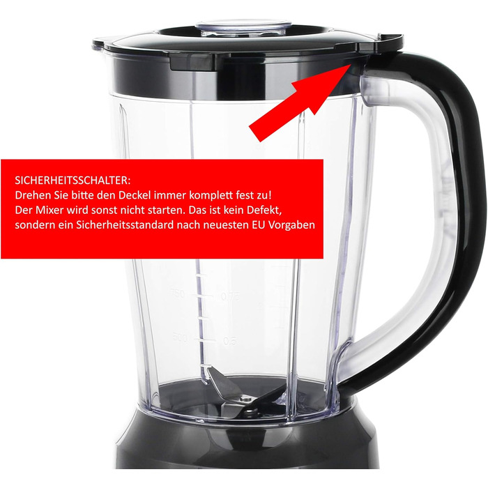 Міксер Emerio без бісфенолу А Функція подрібнення льоду Контейнер 1,5 л 2 швидкості імпульсна функція Ножовий блок з нержавіючої сталі Запобіжний вимикач Сейф для посудомийної машини 500 Вт BL-12816.8 Чорний Без бісфенолу А - Чорний