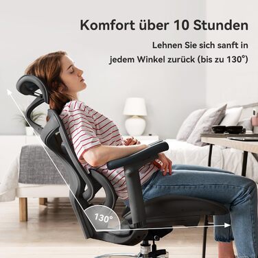 Ергономічне офісне крісло SIHOO Doro C300 з надм&39якими 3D-підлокітниками, динамічною поперековою підтримкою для домашнього офісу, регульованою спинкою (чорне) чорна основа