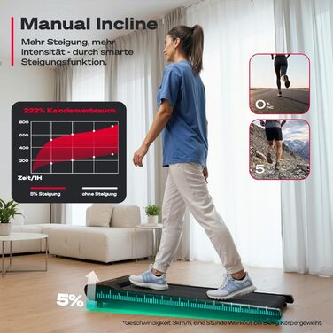 Килимок для ходьби Sportstech - Бігова доріжка для домашнього використання з нахилом до 9 1-6 км/год, включаючи підписку на додаток Домашній офіс, крокомір, легкий та компактний, транспортні колеса WalkMate до 120 кг Walkmate Black