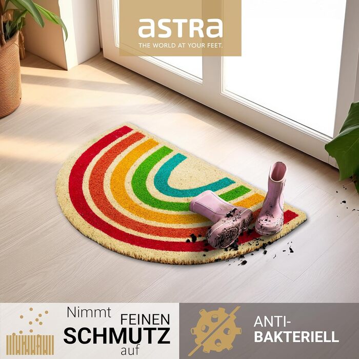 Килимок для дверей Astra Natural Coconut - Кокосовий килимок 40x60 см Веселка - Нековзний килимок для бруду - Килимок для вулиці, килимок для приміщень - Килимок для критої відкритої території 40 x 60 см (прямокутний) Веселка