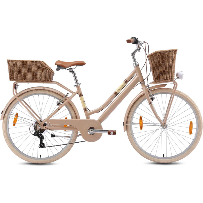 Алюмінієвий міський велосипед BIKESTAR 26, 28 дюймів 16, рама 18 дюймів, 7 швидкостей Shimano, жіночий голландський велосипед, ретро-велосипед з V-подібними гальмами, багажником, ліхтарями, дзвінком, кошиком, світловідбивачами на спицях Тест на безпеку, ш