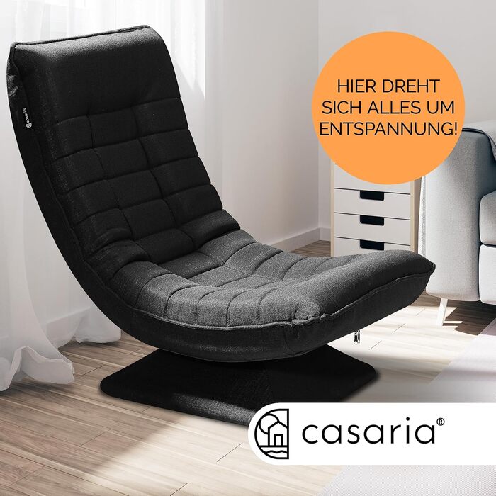 Крісло Casaria з регульованою спинкою, поворот на 360, складне, вантажопідйомність 150 кг, 60x105x87 см, м&39яке, ігрове крісло для вітальні, чорне