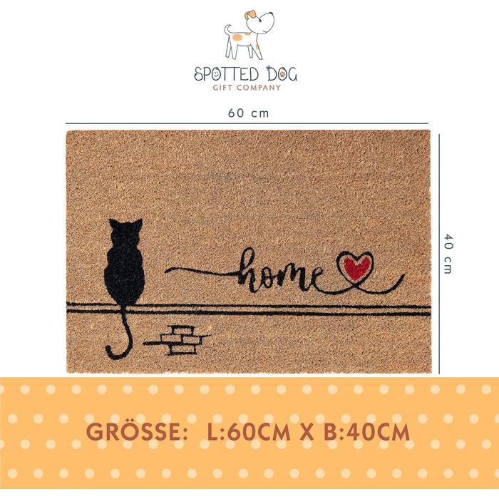 Килимок для котів з кокосу для використання в приміщенні - натуральний килимок для уловлювання бруду, килимок для вулиці з кокосу Black Cat Home, всепогодний та нековзний килимок для коридору, вхідної зони 60x40 см Black Cat-home