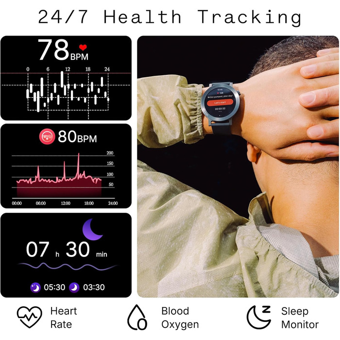 Розумний годинник 1.43&quot AMOLED, 13 днів автономної роботи, подвійний GPS, Bluetooth-дзвінки з шумопоглинанням AI, відстеження серцевого ритму та сну Темно-сірий, 3 Pro