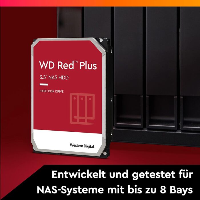 Внутрішній жорсткий диск WD Red Plus NAS 4 ТБ (3,5 дюйма, робоче навантаження 180 ТБ/рік, 5400 об/хв, кеш-пам&39ять 256 МБ, прошивка NASware для сумісності, 8 відсіків) Red 4 ТБ Red Plus