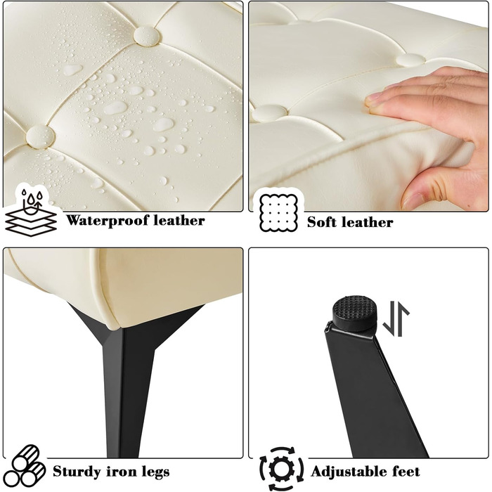 Невеликий шкіряний пуф для ніг, сучасний м&39який табурет, диванний пуф для крісла, вітальня, квадратна технічна тканина, вінтажний пуф, 403026 см, білий, HBD037W