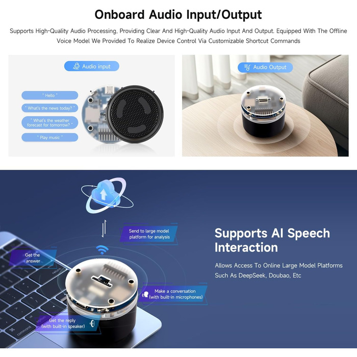 Плата розробки Waveshare ESP32-S3 зі штучним інтелектом, два мікрофони, шумозаглушення, RGB-підсвічування, підтримка зовнішнього дисплея та камери