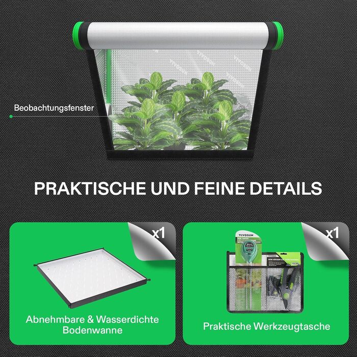 Намет для вирощування VIVOSUN S425 120x60x150 см. Намет для вирощування в приміщенні, виготовлений із майлара з високою відбивною здатністю, із оглядовим віконцем і піддоном для підлоги для внутрішньої гідропонної системи вирощування для VS2000