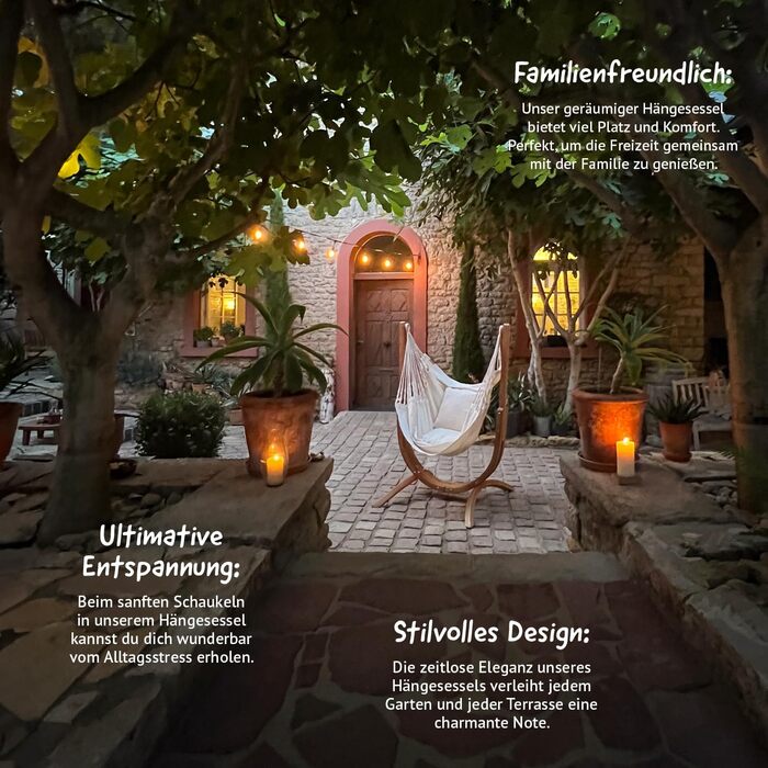 Підвісне крісло з органічної бавовни Udine з дерев'яним каркасом - М'яке підвісне крісло ручної роботи, стійке до розривів, м'яке