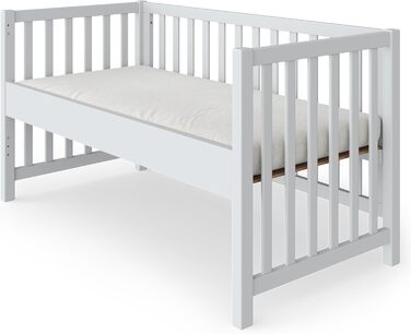 Дитяче ліжко з масиву дерева/для малюків, дитяче ліжко з масиву дерева для хлопчиків та дівчаток, з високоякісною рейковою основою, регульована висота зі знімними рейками, 70x140 см (біле (лаковане), 140 x 70 см) Біле (лаковане) 140 x 70 см, 27