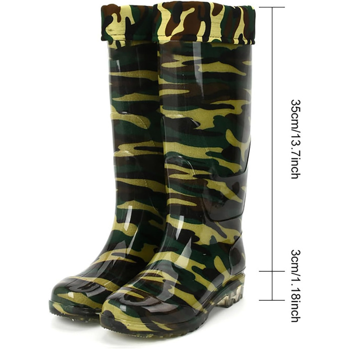 Чоловічі гумові чоботи, високі камуфляжні, довгі гумові чоботи, гумові чоботи, чоботи без шнурівки, високі до коліна, нековзні, водонепроникні, для саду, камуфляж, 39 1/3 EU