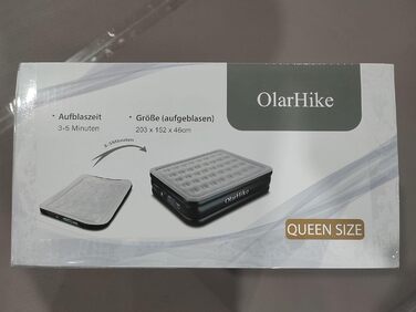 Надувний матрац OlarHike 203 x 152 x 46 см преміум класу із вбудованим електричним насосом для кемпінгу або домашнього використання чорний