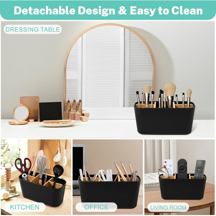 Тримач для зубних щіток Votoko, Пластиковий тримач для зубних щіток з бамбуковими перегородками, Підставка для зубних щіток з 4 ві