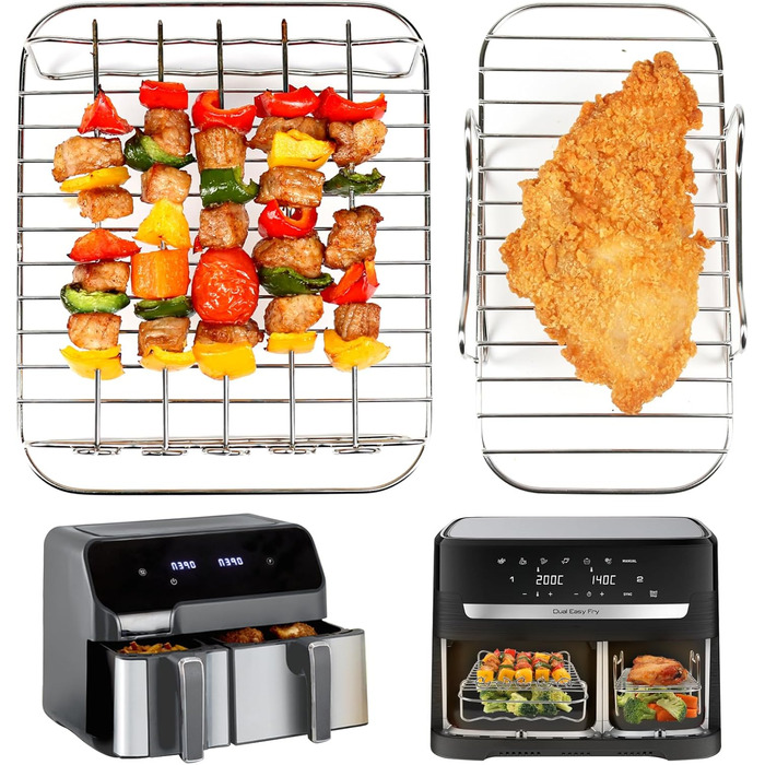 Аксесуари для фритюрниці BYKITCHEN для серії Philips Dual Basket 3000, 9 л/Tefal 5.2/3.1 л Easy Fry, 2 шт. Підставка для фритюрниці з 5 шампурами, аксесуари для фритюрниці для Tefal EY9018/Philips NA350/00