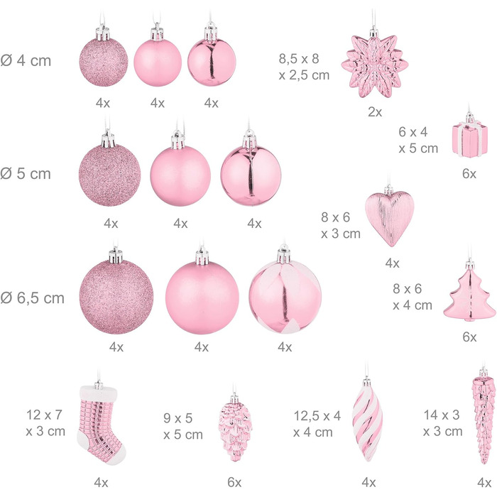 Різдвяні кульки набір із 72 шт рожеві Relaxdays