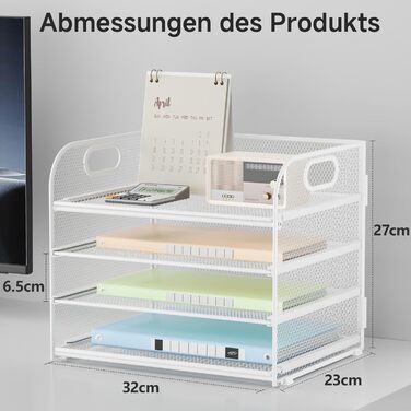 Органайзер для столу VITVITI, 4-ярусний лоток для листів, штабелювані тримачі для файлів, лотки з ручками, канцелярське приладдя для документів A4, паперу, книг, журналів (білий)