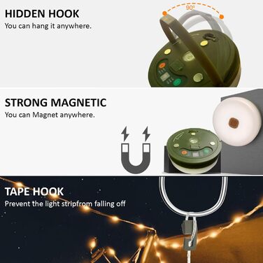 Кемпінгові гірлянди, висувні, портативні акумуляторні світлодіодні гірлянди 3-в-1 з 8 режимами освітлення, водонепроникний кемпінговий ліхтарик для кемпінгу, подвір&39я та походів, USB 1800 мАг, теплий білий RGB, 10 м