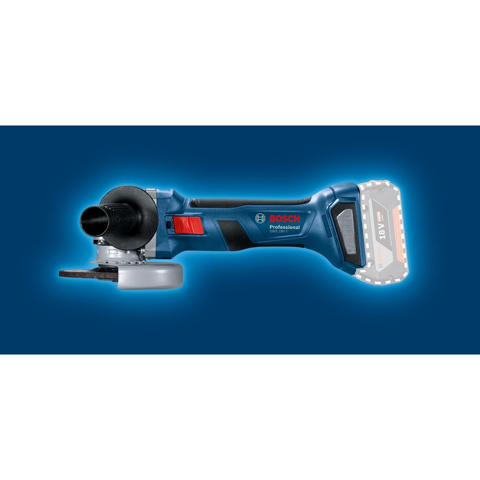 Акумуляторна кутова шліфувальна машина Bosch Professional 18V System GWS 18V-7 (у комплекті диск діаметром 115 мм, захисний кожух,