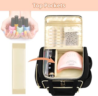 Мішечок для зберігання лаку для нігтів, двошаровий органайзер для 70 флаконів (до 15 мл), портативний мішечок для сушарок для нігтів, ламп для нігтів та аксесуарів для лаків - чорний