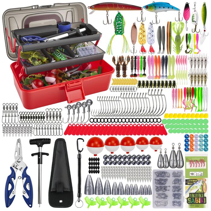 Набір рибальських снастей із 460 предметів, рибальські приманки для судака, форелі, окуня, рибальські аксесуари з ящиком для снастей, гачки, рибальські приманки, ящик для рибальських приманок на 3 полиці. Підходить для початківців та професіоналів.