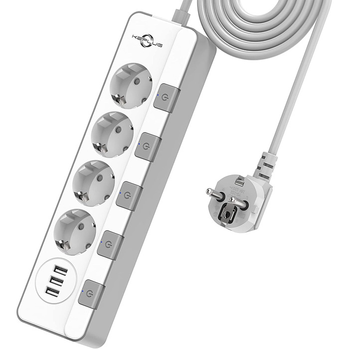 Розетка на кілька розеток із захистом від перенапруги (4000 Вт 16 А), розетка KEPLUG на кілька розеток з 3 USB, індивідуально пере