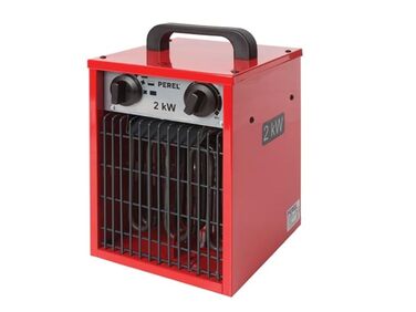 Електричний вентилятор-обігрівач Perel потужністю 2000 Вт з 3 режимами нагріву, термостатом та функцією охолодження, захистом від перегріву IP24, компактний та портативний для майстерні, гаража або сараю, 2000 Вт (3 рівні)