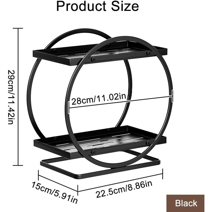 Органайзер для косметики, 2-рівневий, органайзер для стільниці у ванній кімнаті, засіб для догляду за шкірою, полиця для зберігання косметики, металевий, органайзер для парфумів для спальні, комод (чорний, круглий) Чорний круглий