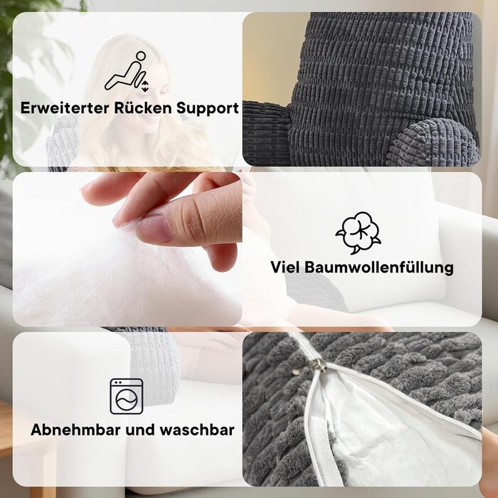 Подушка для читання для ліжка та дивана, подушка для читання зі спинкою для дорослих, подушка для сидіння зі спинкою, опора для спини, що підходить для перегляду телевізора, читання та гри в мобільні телефони в ліжку