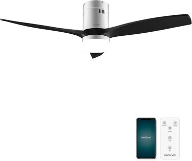 Стельові вентилятори з підсвічуванням EnergySilence Aero 5600 Aqua Black&White Connected, 132 см, 40 Вт, світлодіодне світло 20 Вт, 3 лопаті, 6 швидкостей, таймер, режим зима/літо, Wi-Fi, чорно-білий