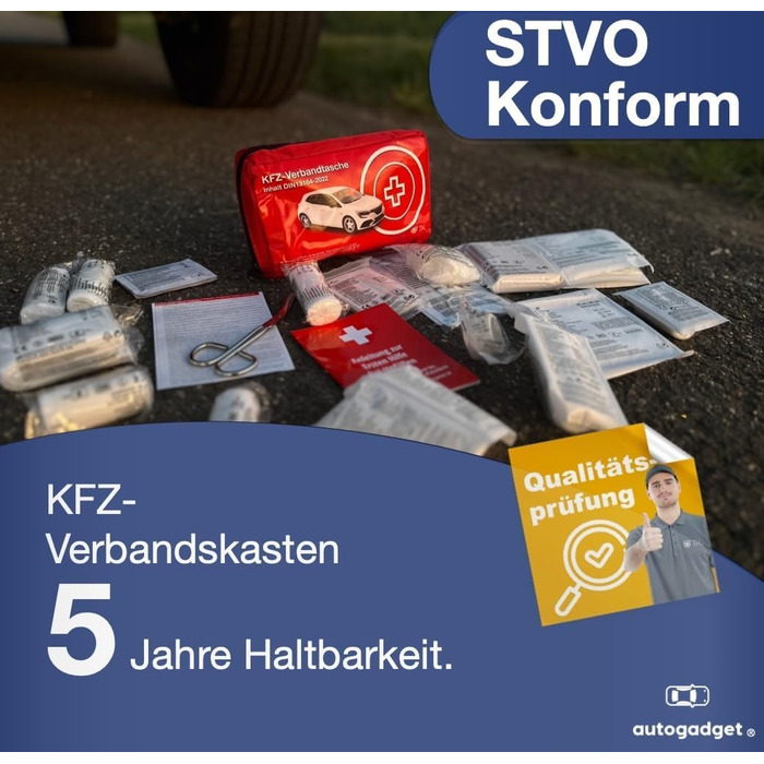 Автомобільна аптечка з додатковою інструкцією - автомобільна аптечка відповідно до чинного стандарту 2024 року - DIN13164 - аптечк