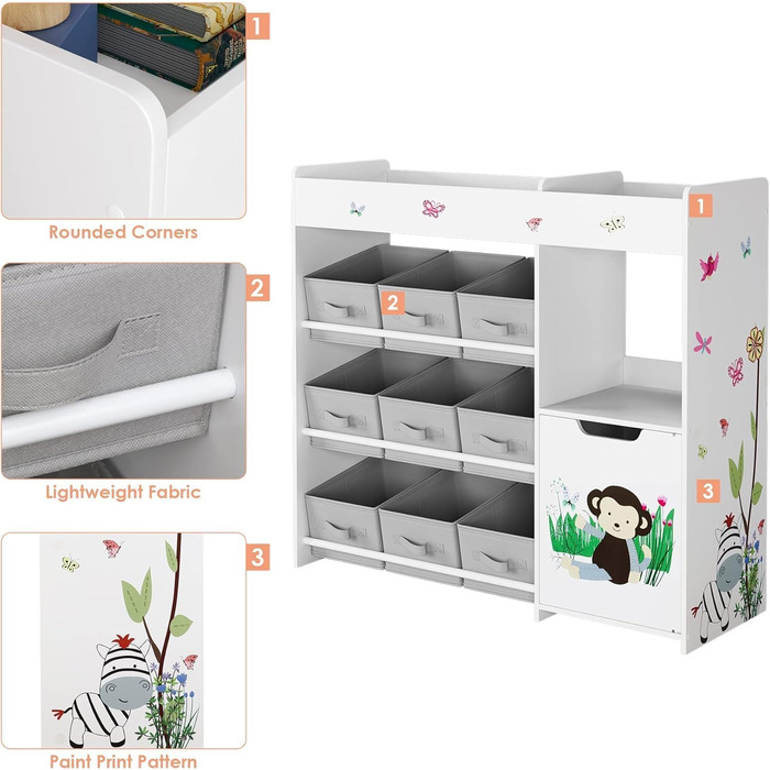 Полиця для іграшок HOCSOK 2 комплекти, дитяча полиця з 4 ящиками для зберігання, дитяча книжкова полиця з 9 тканинними шухлядами,