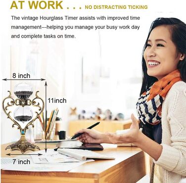 Пісочний годинник для Uten, Поворотний на 720, Старовинний білий пісочний годинник, Вінтажний пісочний годинник 1 Hora Reloj de Arena, Великий метал, Пісочний годинник, Офіс, Письмовий стіл, Дім, Весільне оформлення (чорний, 60 хв)