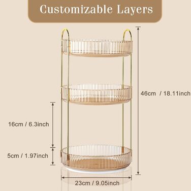 Органайзер для макіяжу Boxalls поворотний, 3-рівневий органайзер для ванної кімнати, велика місткість на 360 градусів, зберігання косметики, туалетний столик, поворотний органайзер, карусель для догляду за шкірою (3 яруси, бурштин) 3 яруси бурштин