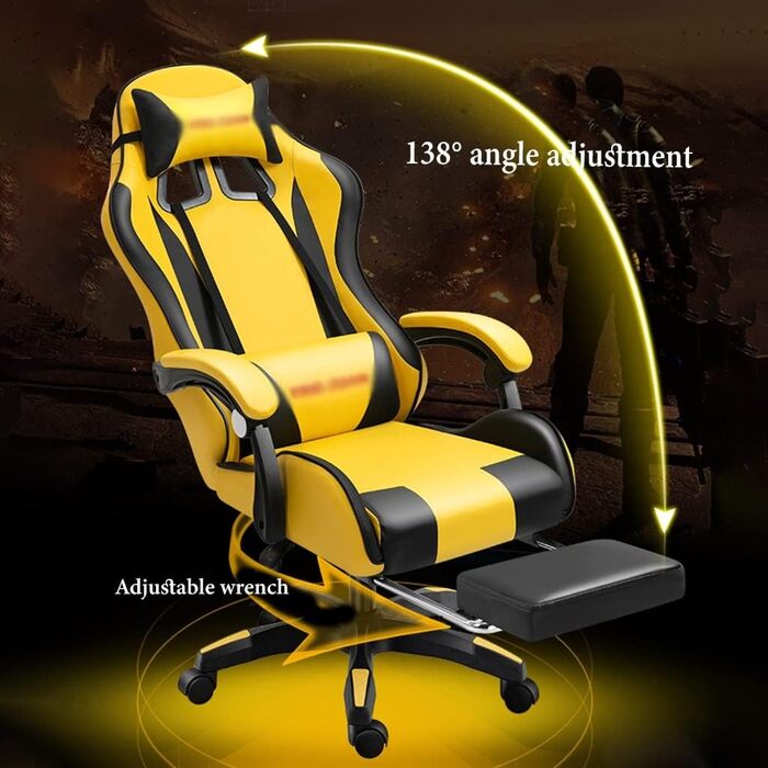 Геймерське крісло з підставкою для ніг, ергономічне комп&39ютерне крісло, ігрова поперекова опора, регулювання висоти спинки та сидіння, поворотне крісло-реклайнер, гоночне офісне крісло, крісло для відеоігор (колір /жовтий)