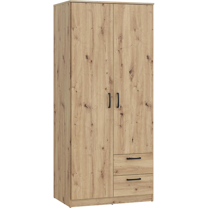 Шафа 82, шафа Scandi з 2 дверима та 2 шухлядами, інженерна деревина, оздоблення Artisan Oak, ширина 81,9 см, висота 185 см, глибина 52,7 см. Шафа Artisan Oak, 2 двері з 2 шухлядами