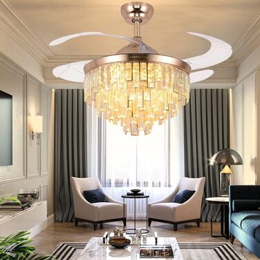 Тихий вентиляторний світильник Висувна кришталева люстра стельовий вентилятор Висувні стельові вентилятори з підсвічуванням Пульт