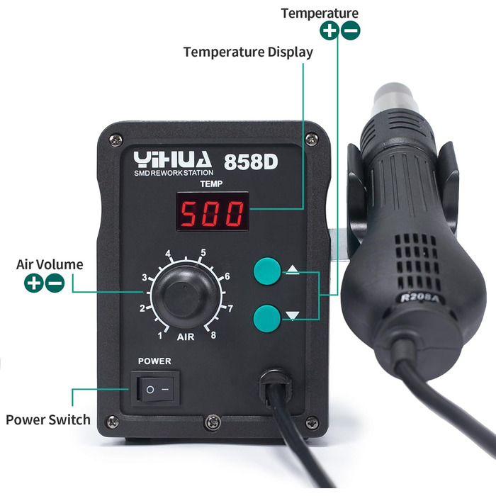 Паяльна станція гарячого повітря Паяльна станція 700 Вт для пайки та відпаювання SMD з регульованою температурою та об'ємом повітр