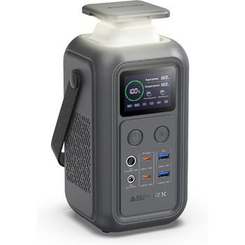 Портативна електростанція 60 000 мАг AsperX, мобільна електростанція потужністю 140 Вт для кількох пристроїв, сонячний генератор для кемпінгу з аварійною лампою, акумулятор LiFePO4 ємністю 192 Втгод, накопичувач енергії для подорожей, портативний зовнішні