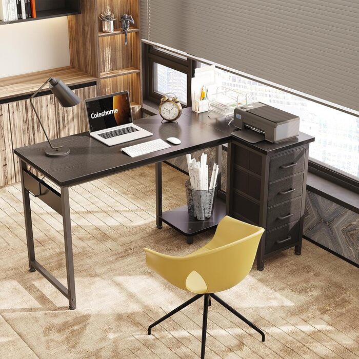 Кутовий письмовий стіл Coleshome, 120x70 см, L-подібний стіл з 4 шухлядами, двосторонній комп&39ютерний стіл для офісу, кабінету, спальні, чорний 120 70 см