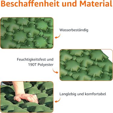 Килимок для сну Storeo Basics, легкий, водонепроникний, з ножним насосом, товщиною 5,6 см, оливково-зелений, M