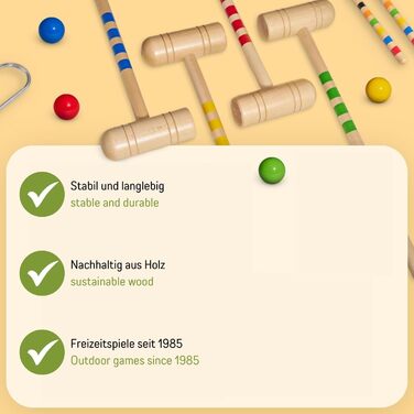 Набір для крокету та бочче GICO KROBOC XL, веселі ігри для дітей та дорослих, з високоякісними компонентами з масиву дерева, 3109