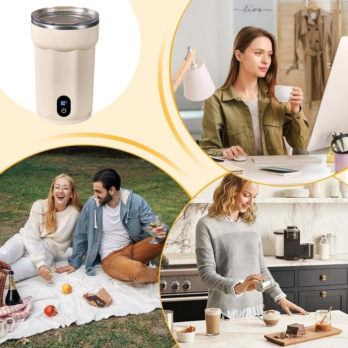 Кавова чашка Generico з автоматичним помішуванням, 300 мл, нержавіюча сталь, багаторазова, з кришкою, для напоїв, таких як молоко, для дому, офісу, подорожей та кемпінгу на природі