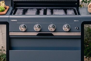 Газовий гриль Campingaz 4 Series Select L Grillset з додатковою решіткою, чохлом та набором аксесуарів, 4 сталеві пальники, термометр на кришці, система InstaClean, потужність 12 кВт