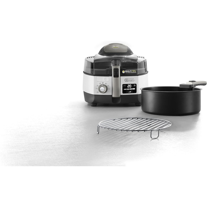 Аерофритюрниця De'Longhi MultiFry Extra Chef Plus FH1396, мультиварка місткістю 1,7 кг, 8 програм приготування, система конвекції з 2 нагрівальними елементами, функція гриля, додаток Recipe, 2300 Вт, білий 8 програм