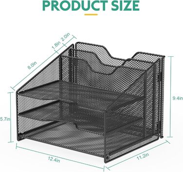 Настільний органайзер OUTWOLF з тримачем для файлів, 3-рівневий органайзер для паперів 2 вертикальні відділення, сітчастий металевий настільний органайзер для файлів A4, паперу, книг, офісного приладдя, чорний
